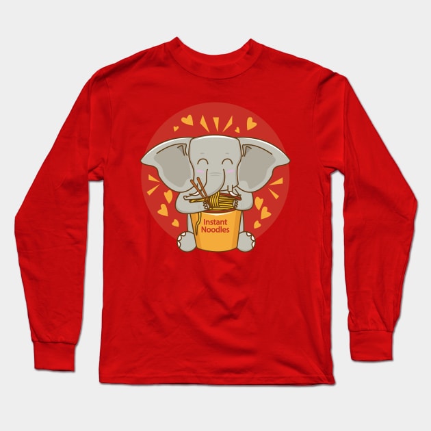 African Bush Elephant eating noodles, African Forest Elephant, elephant life, elephant wildlife, cute animal friendly, elephant for kids, nursery elephant Long Sleeve T-Shirt by WorldOfMine